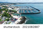 Aerial view from Santa Marta light house and Cascais marina with Cascais cityscape