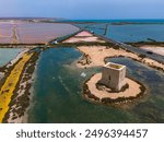 Aerial view of the Santa Pola salt flats, Alicante, Spain