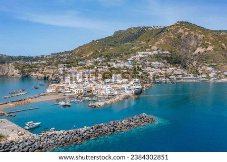 Aerial view of Sant'Angelo town at the southern coast of Ischia island, Italy.