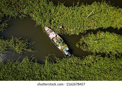 Aerial View Of Sapan Khong Floating Market In Suphan Buri, Thailand