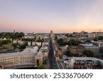 An aerial view of the scenic Bristol City center at sunrise, UK