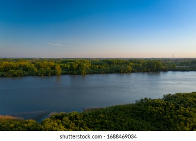 Aerial View Of The Scheldt River, At Sunset