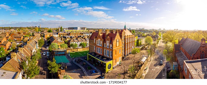 Aerial View Of School In London Suburb In The Morning, UK