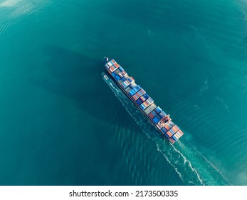 Aerial View Of Sea Freight Ship Sailing In Shenzhen City, China