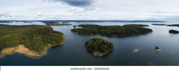 Aerial View Of Sea And Islands At Summer Time. Finland. The Archipelago. Nordic Natural Landscape.