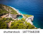 Aerial view of seals cave in Loutraki Greece