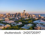 Aerial view of Seattle, Washington at dusk