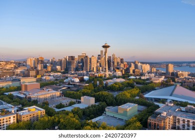 Aerial view of Seattle, Washington at dusk - Powered by Shutterstock
