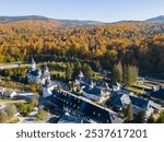 Aerial view of the Secu Orthodox monastery, located in Pipirig commune, Neamț county, Romania