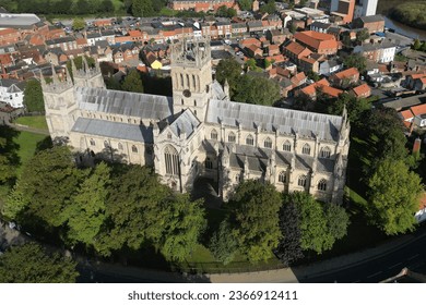 aerial view of  Selby Abbey. Anglican Church in Selby. Yorkshire  - Shutterstock ID 2366912411