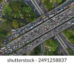 An aerial view of Semanggi Bridge (simpang susun semanggi) jakarta during rush hour