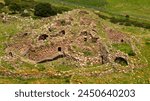 Aerial view of the Seruci nuragic complex. It is an important archaeological site from the Bronze and Iron Ages, located in the territory of the municipality of Gonnesa, in southern Sardinia, Italy.