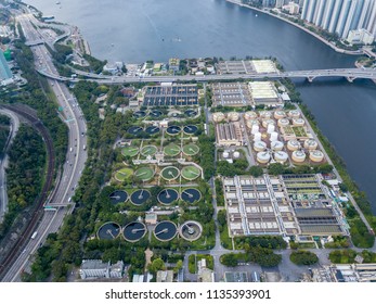 Aerial View Of Sewage Treatment Works In Hong Kong