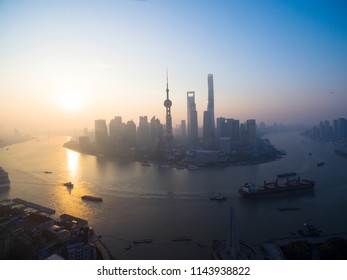 aerial view of Shanghai city by the harbor