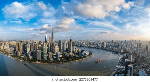 Aerial view of Shanghai city skyline and modern buildings at sunset, China. Panoramic view. - Powered by Shutterstock