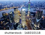 aerial view of shanghai at night from jinmao building
