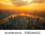 aerial view of shanghai at night from jinmao building, best point roof top view in Shanghai city, China with sunset