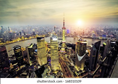 Aerial View Of Shanghai At Night From Jinmao Building