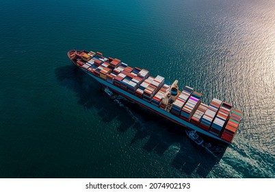 The Aerial view ship of business Logistics and transportation with  International Container Cargo ship and import export oversea image