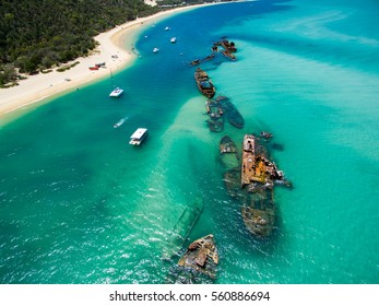 An aerial view of the Shipwrecks on Moreton Island, Queensland, Australia - Powered by Shutterstock