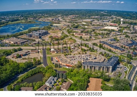 Aerial View of the Shopping District of Eden Prairie, Minnesota during Summer