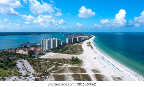 An Aerial View Shot By A Drone Of Sand Key Island Florida - A Southern View Of The Beaches