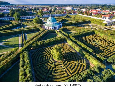 Aerial View Shot Of The Kromeriz Kvetna Garden - Part Of The Unesco Czech Heritage 