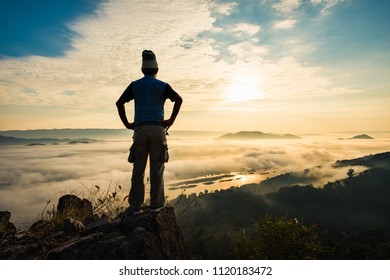 Aerial View Silhouette Man Standing On Stock Photo 1120183472 ...