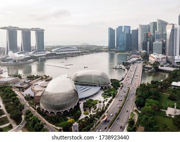 Aerial View Of Singapore Business District And City In Singapore, Asia.