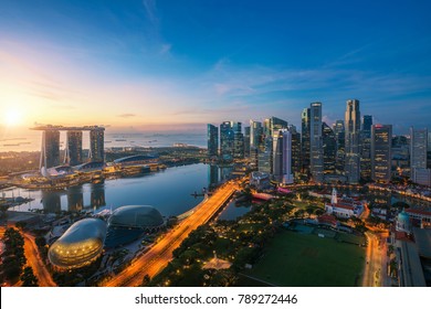 Aerial view of Singapore business district and city at twilight in Singapore, Asia. - Powered by Shutterstock