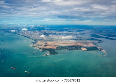 Aerial view of Singapore Changi Airport from airplane