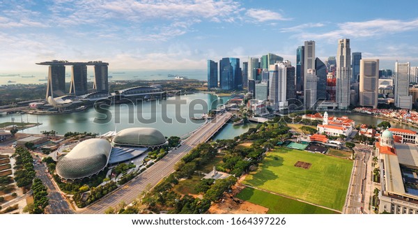 Aerial view of Singapore\
city at day