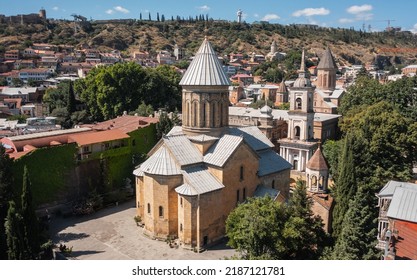 Aerial view of Sioni Cathedral in Tbilisi. It is orthodox cathedral from the Middle Ages