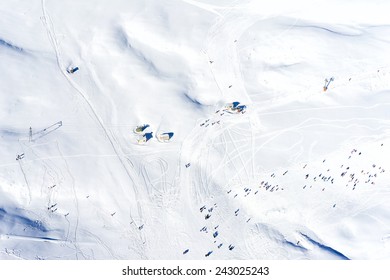 Aerial View Of Skiers At Ski Resort Falakro, In Greece.