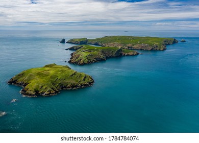 Aerial view of Skomer Island off the West Wales coast, UK