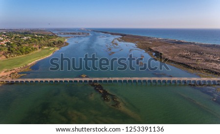 Aerial. View from the sky to the bay in Ria Formosa. Quinta de Lago.