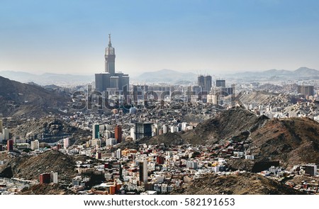 Aerial view of skyline of Mecca holy city in Saudi Arabia