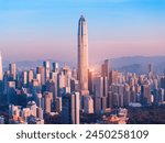 Aerial view of Skyline in Shenzhen city CBD sunset in China