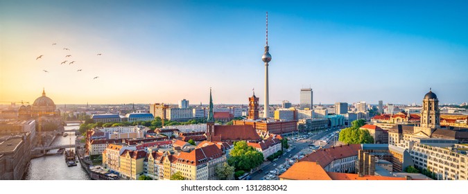 Aerial view of the skyline with television tower, Berlin, Germany