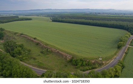 Aerial View Of A Small Country Road With A Big Bend