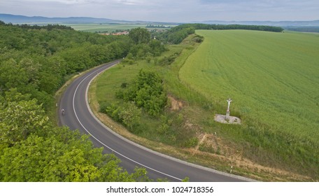 Aerial View Of A Small Country Road With A Big Bend