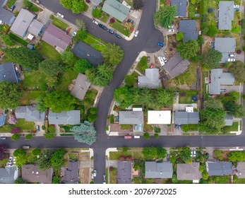 Aerial View. Small Green Town With Developed Infrastructure. Ecology, Environmental Protection, Forestry, Topography, Map, Real Estate, Tourism, Beauty Of Nature.