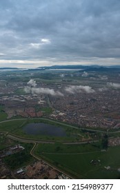 Aerial View Of A Small Lagoon With A Nearby Residential Neighborhood In The City Of Bogotá. Colombia.