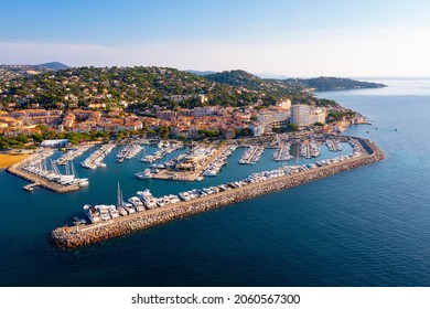Aerial view of the small seaside town of Sainte-Maxime, located in the south-east of France on the Cote d'Azur - Shutterstock ID 2060567300