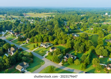 Aerial View Of A Small Sleeping Area Of Roofs The Houses On Urban Landscape Boiling Springs Town In South Carolina USA