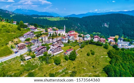 Aerial view to a small town in Asiago, Vicenza, Italy.