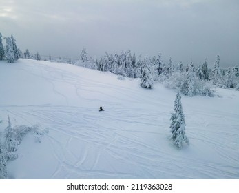 Aerial View Of Snowboarder Free Rider At The Ski Slope Winter Extreme Sport