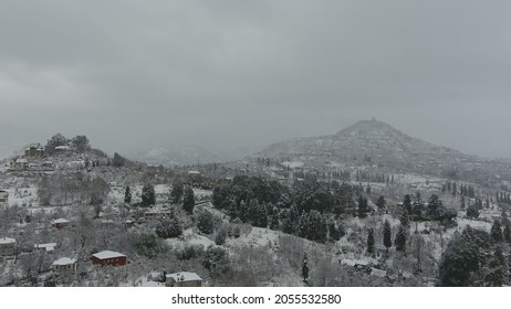 Aerial View Of The Snowy Mountain Village