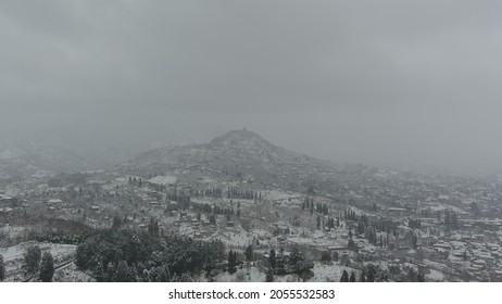 Aerial View Of The Snowy Mountain Village