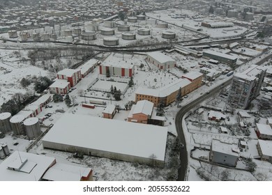 Aerial View Of The Snowy Mountain Village